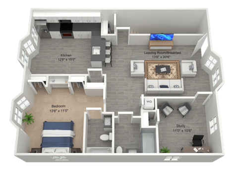 Floor plan for 2 beds, 2 baths